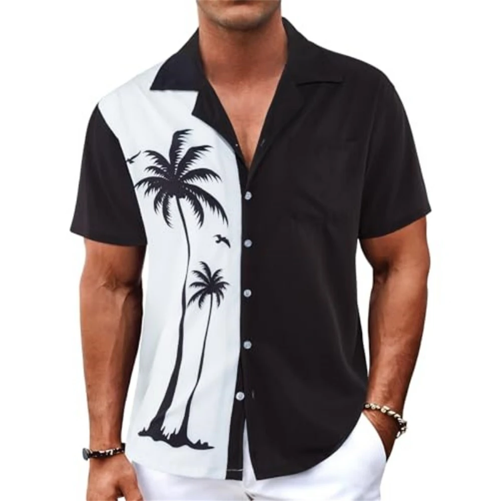 Men's Shirt Short Sleeve Hawaiian Coconut Tree Print Button Shirt Summer Beachshirt Large Oversize Loose Men's Clothing Shirt