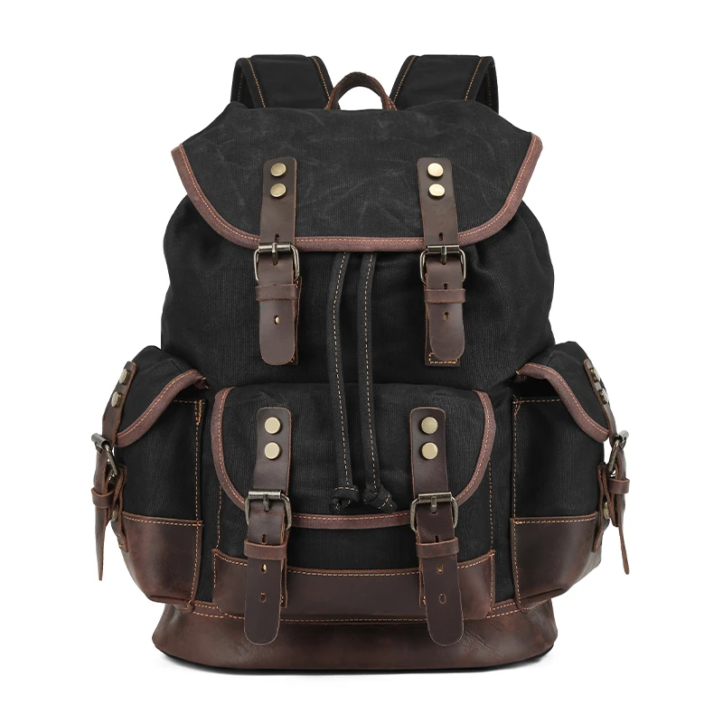 

Retro Outdoor Sports Durable Retro Men's Backpack Multifunctional Waterproof Waxed Canvas Travel Drawstring Backpack