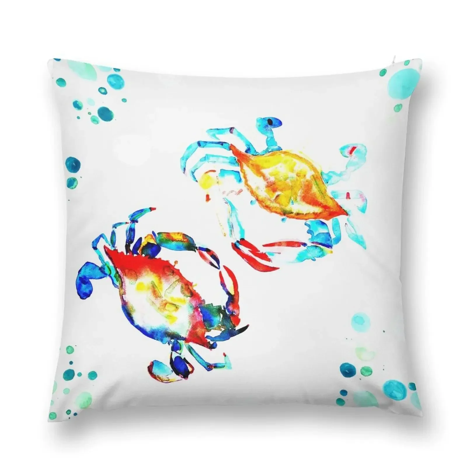 Colorful Blue Crabs + Sea Glass on the Shore Bright Watercolor Throw Pillow Couch Pillows anime girl pillow