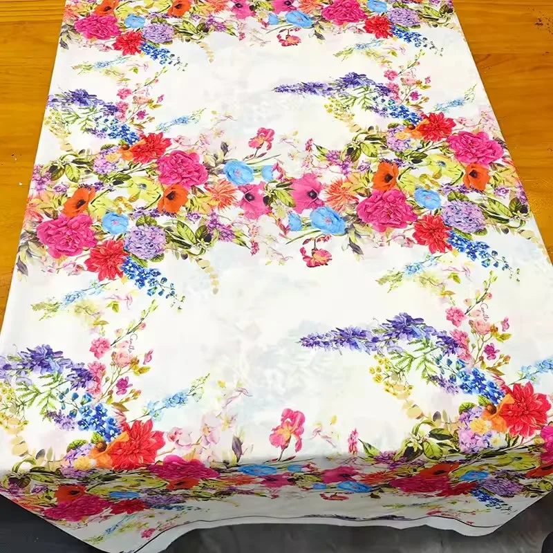 

2024, праздничный стиль, красочный цветочный принт, имитирующая двойную креповую ткань для женского платья, блузки, сделай сам, ткань для шитья на заказ, материал