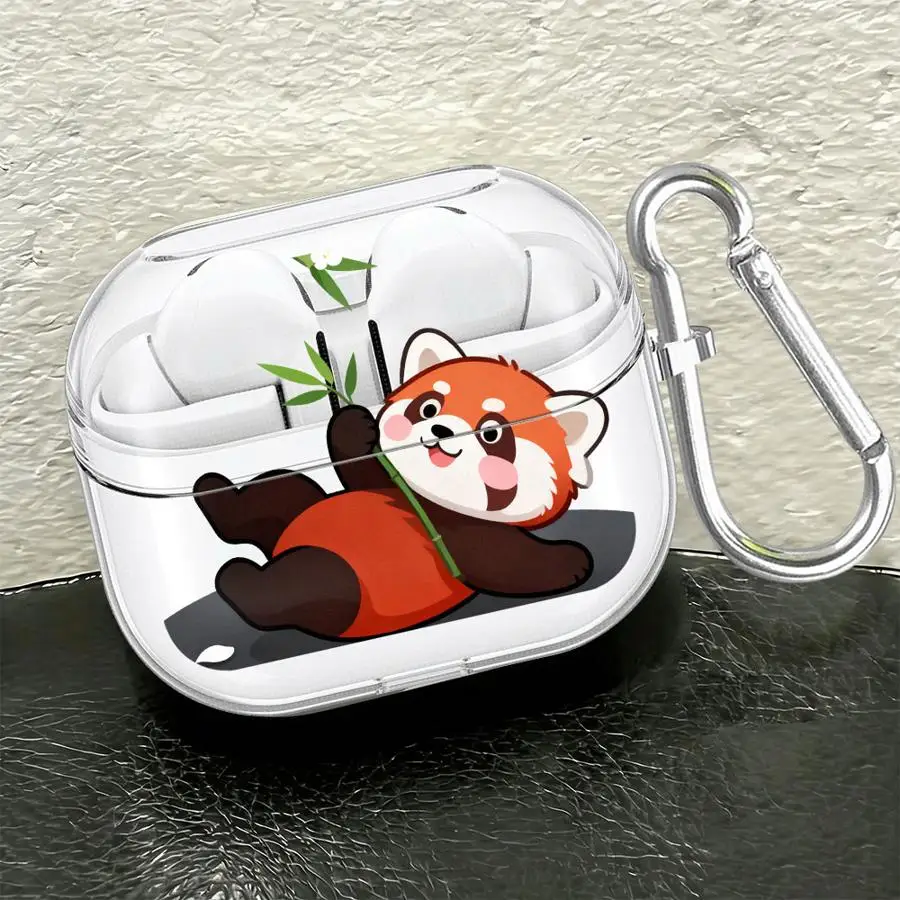 Clear Earphone Cases Cover With Hook Case For Samsung Galaxy Buds Live 3Pro 2Pro 4Pro 2 3 FE 4 Pro Playful Red Panda