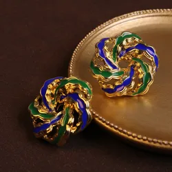 Vintage colorful drip glaze luxury color blocking earrings geometric court style elegant temperament ladies jewelry
