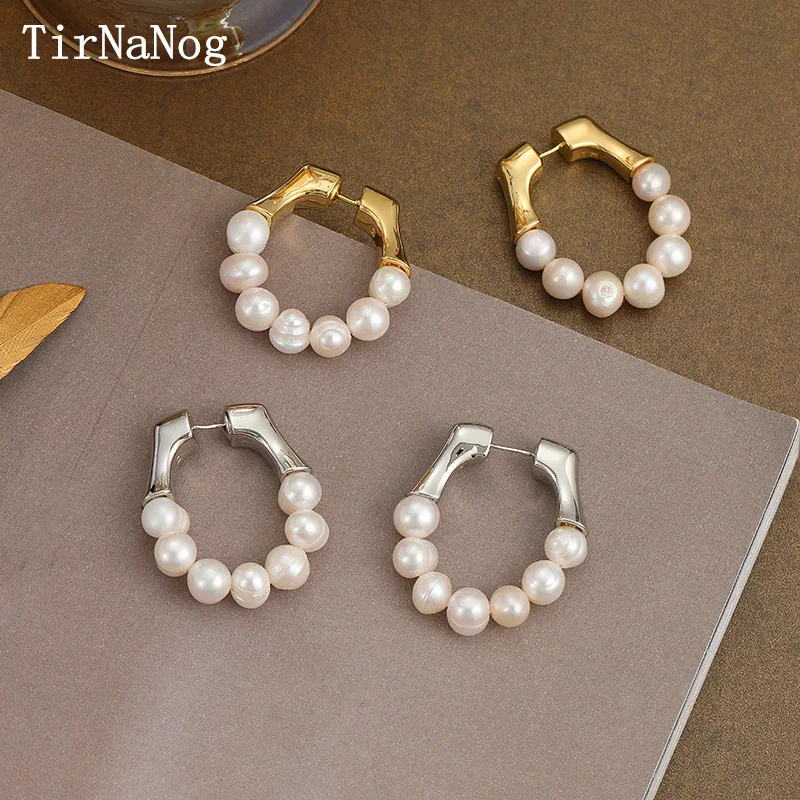 

French Baroque Natural Freshwater Pearl Earrings Fashion Classic Luxury Senior Texture Geometrical Circle Stud earrings