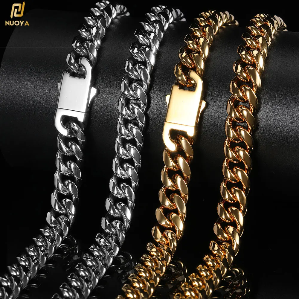 14/16mm Miami Cuban Link Chain for Men 18K Gold Plated Stainless Steel Anti-Tarnish Anti-Allergies Hip Hop Rapper Chain Necklace