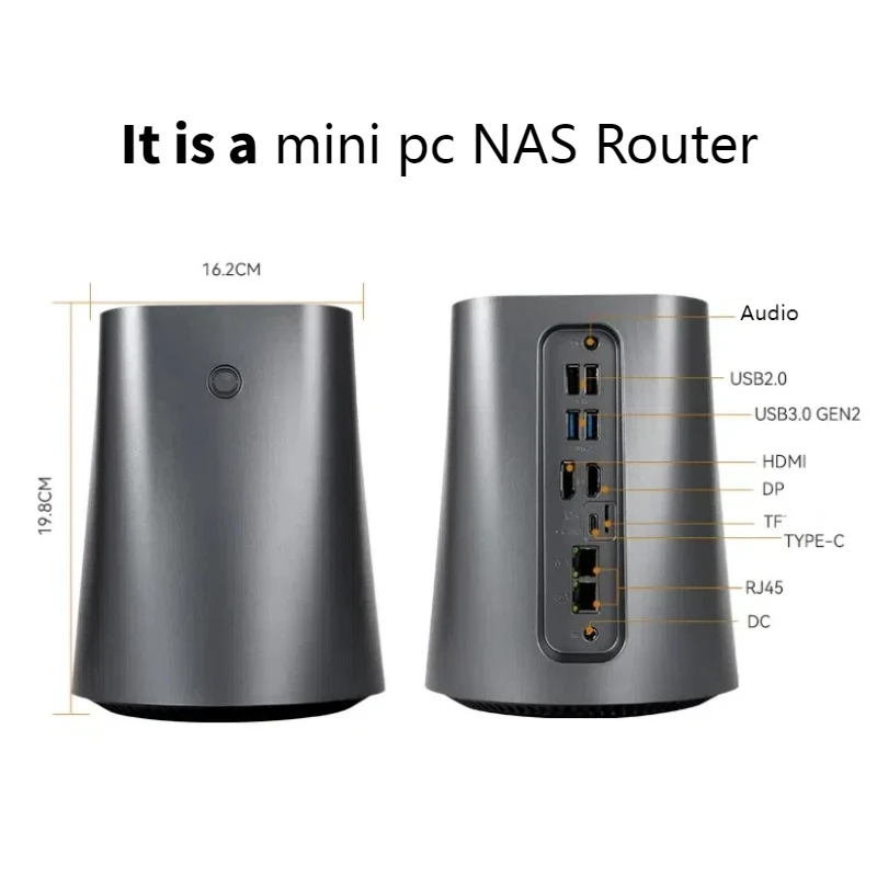 NAS Mini PC Intel N100 2LAN DDR4 M.2 NVMe SSD 2.5G Ethernet WiFi6 2x 2.5/3.5inch HDD RAID Support FreeNas Windows 10/11