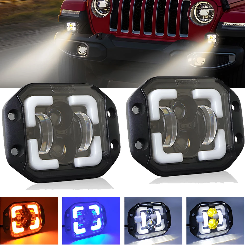 

For Wrangler 4.5" 50W IP68 Waterproof Flush Mount LED Work Light White Yellow Blue Offroad Driving Fog Lamp Spot Beam 4x4 Light