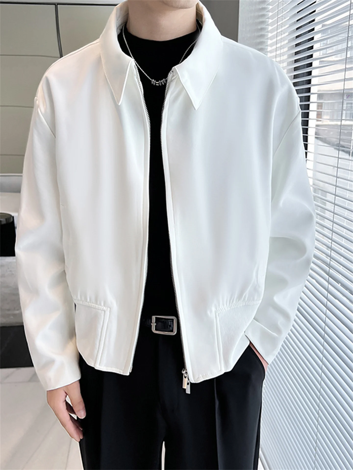

Cleanfit Korean Sle Adstrative Casual Jaet Men's Sli Retro Simple ort Collar Coat Loose Fit Pure Color Spring