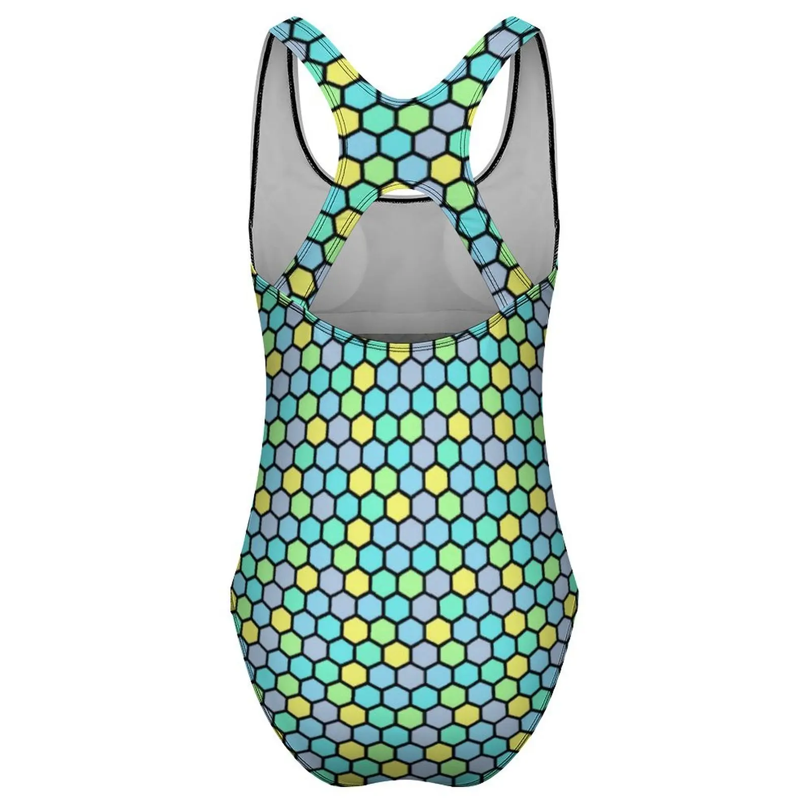 مجردة الهندسة ملابس السباحة مثير خلية النحل الملونة السيدات ملابس السباحة قطعة واحدة الجدة ارتداءها الرياضة رفع عارية الذراعين لباس سباحة