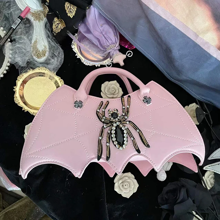 Dark Rhinestone Spider Bat Shape Crossbody Bag Goth Women Handbag and Purse Hand Bags Punk Designer Animal Shoulder Bag Clutch