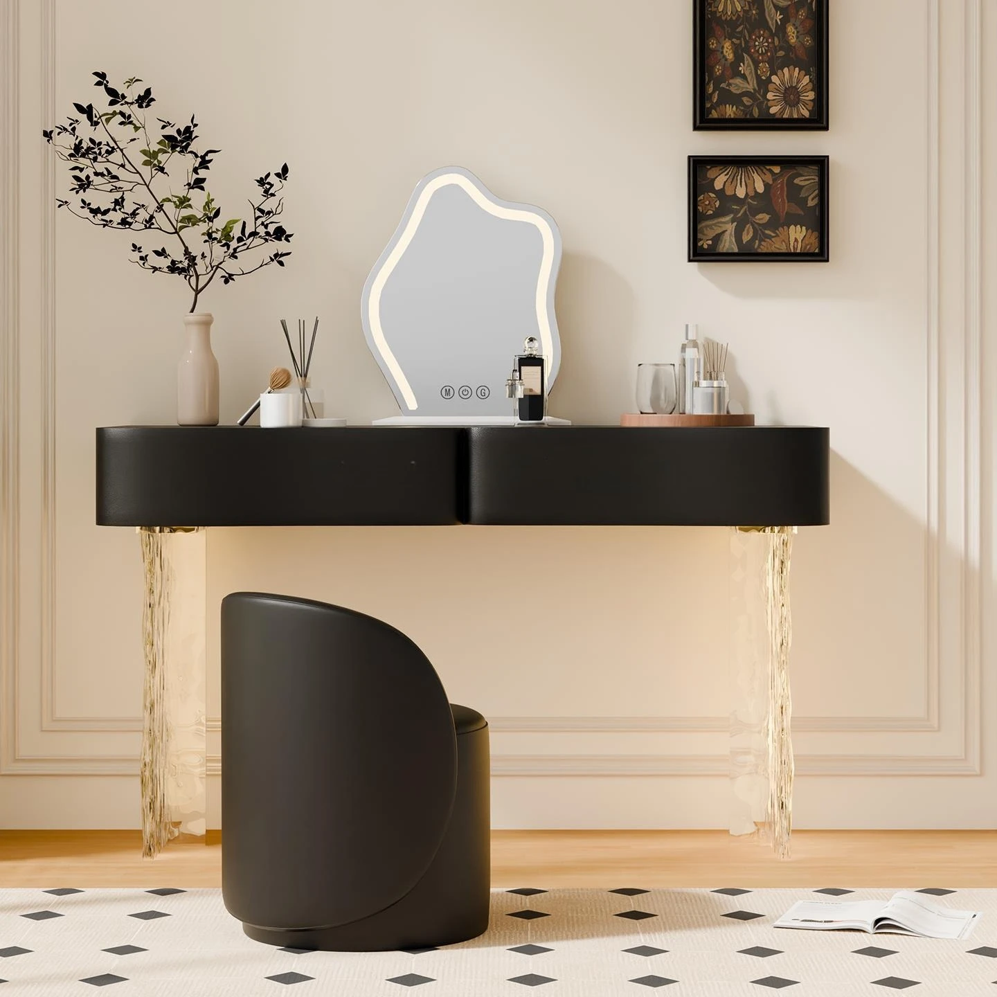 Acrylic foot size round Lehan solid wood suspension dresser French retro small