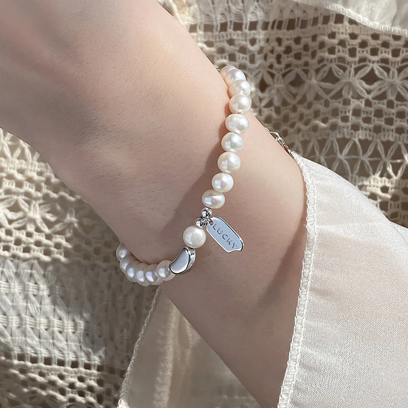 925 Sterling Silver Pearl Bracelets for Women Trend Korean Irregular Double Layer Partial Pearls Knots Bracelet Jewelry Gift