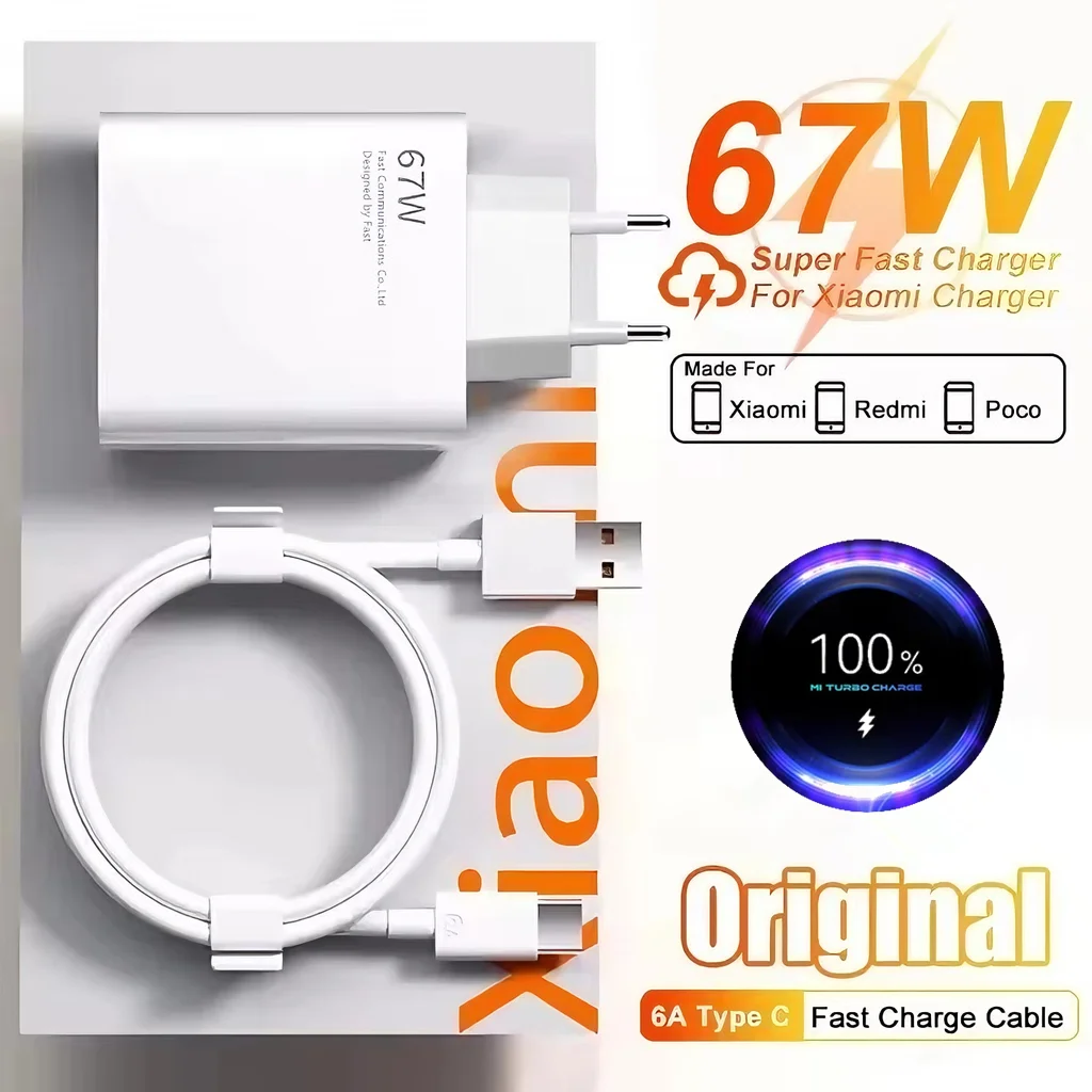 67W EU Ultra Fast Charger For Xiaomi 11 12 13T 14T 15 17 Pro Redmi Note 10 11T 12 13 14 Pro POCO Type C USB Turbo Charging Cable