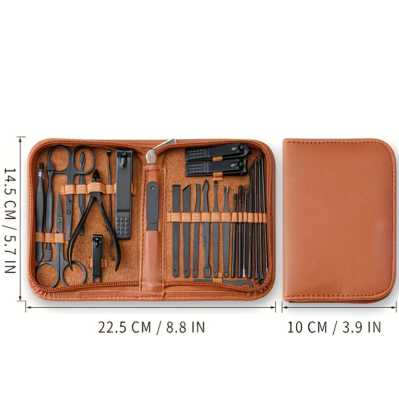 26 pçs conjunto manicure pedicure conjunto de aço inoxidável portátil cortador de unhas kit ferramenta com armazenamento saco zíper presente natal
