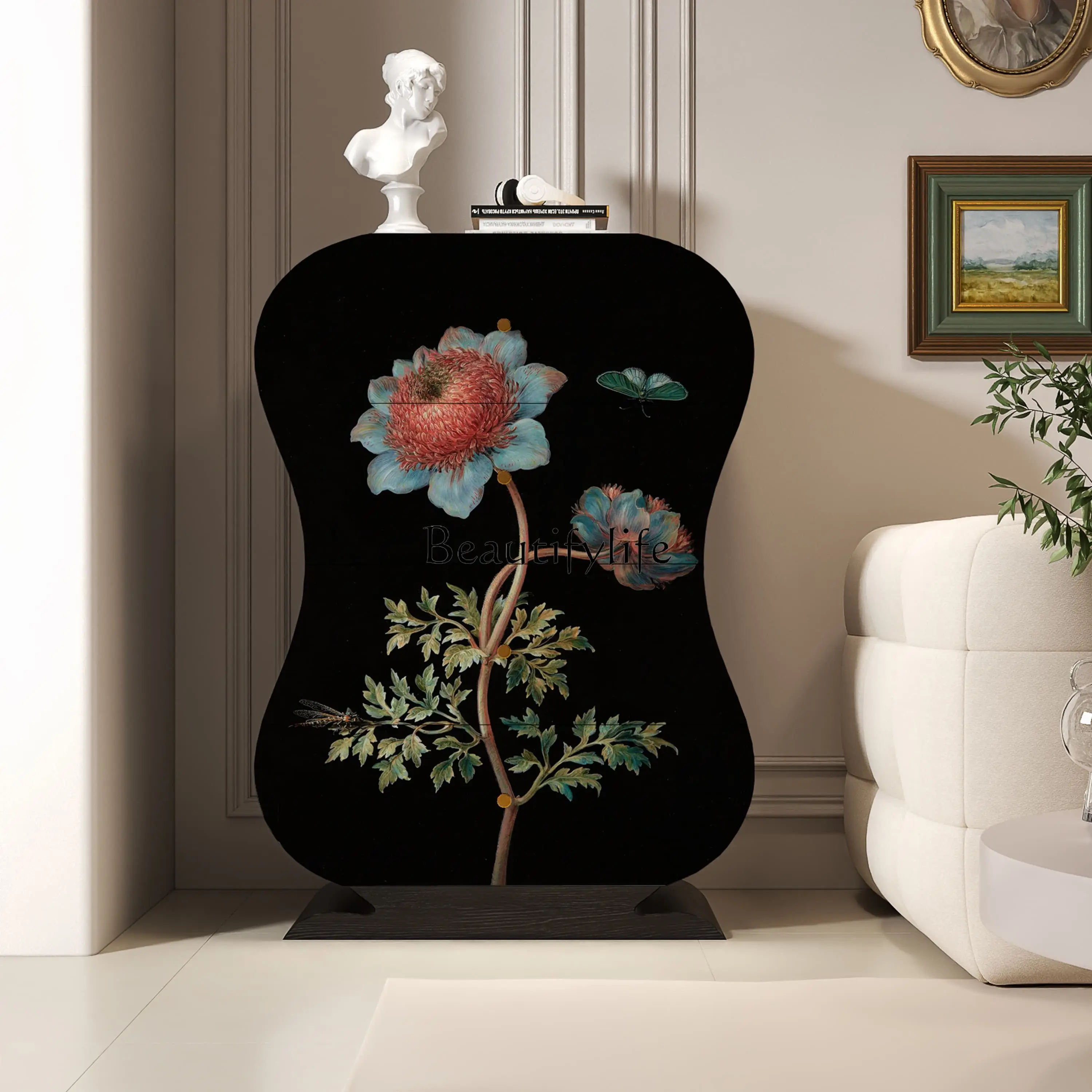 

French pattern painted solid wood four chest cabinet living room homestay wall storage cabinet