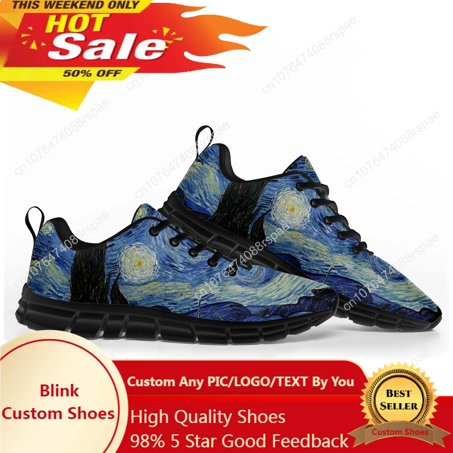 Van Gogh Pintura A Óleo Starry Night Sports Shoes, Homens Mulheres Adolescente Crianças, Crianças Custom Sneakers, Casual Casal Sapato, Alta Qualidade