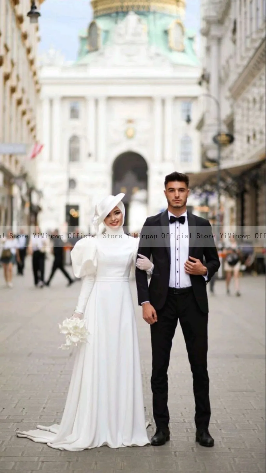 Vintage Muslim Wedding Dresses for Bride High Neck Gigot Sleeve Sweep Train Simple Bridal Gown Customized vestidos de novia