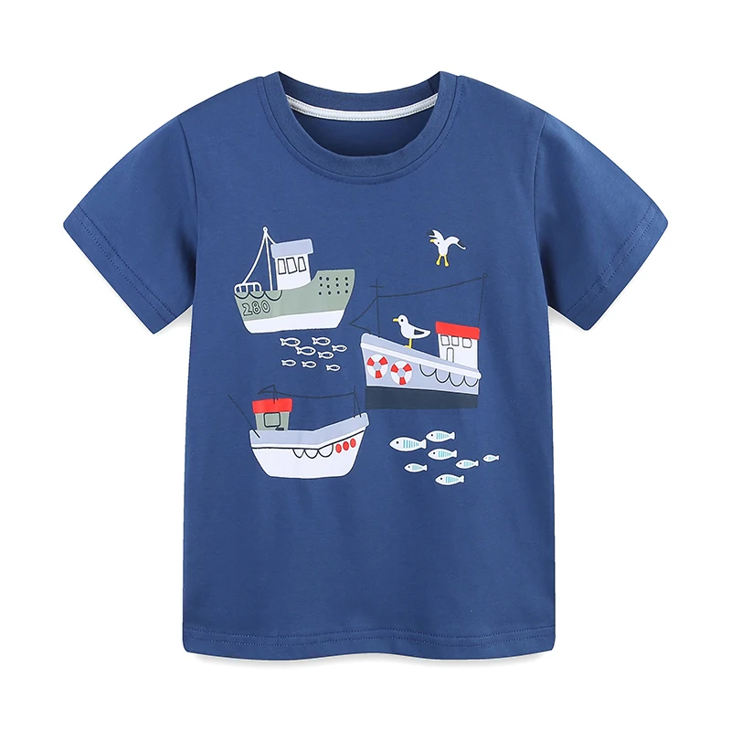 TUONXYE Children Short Sleeve T Shirts Cartoon Ship and Excavator Vehicle Boys Tops Tees Shirts Summer Kids Casual Clothes