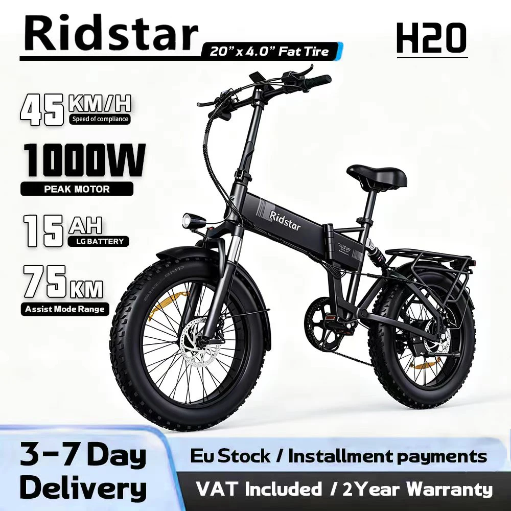 Bicicletta elettrica Ridstar H20, motore da 1000 W, batteria da 48 V e 15 Ah, bicicletta pieghevole da città con ruote da 20 pollici, ideale per adulti, velocità massima 25 km/h, e-bike, bicicletta