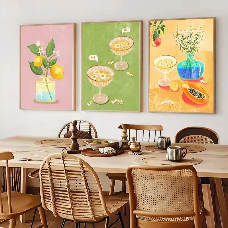 Just Eat It Food Drinks Posters Wall Art Prints Peach Tree in Vase Illustration Canvas Painting Home Decor Kitchen Art Unframed view 3
