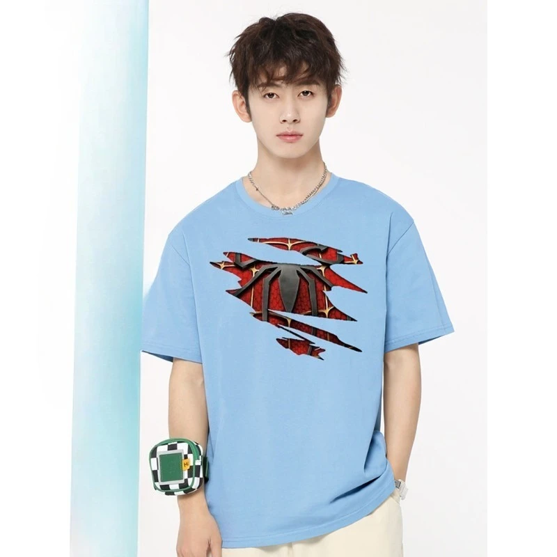 

Детская футболка из чистого хлопка с мультяшным принтом Marvel Avengers, свободная, повседневная, модная, крутая, для родителей и детей, с короткими рукавами, 2026