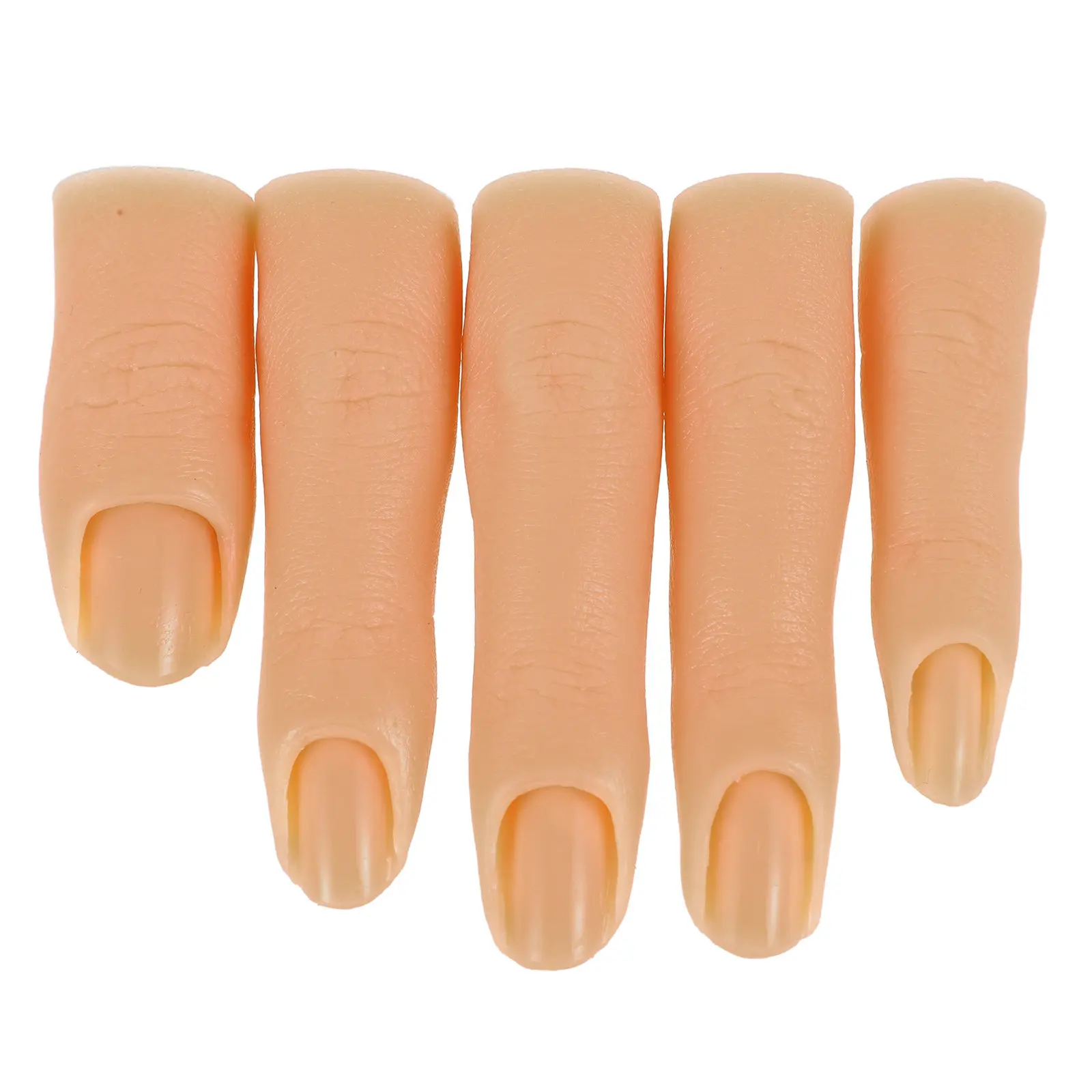 5Pcs Silicone Practice Fingers for Nail Art Training Realistic Joint Design Comfortable Touch Light Brown Tone Nail Display