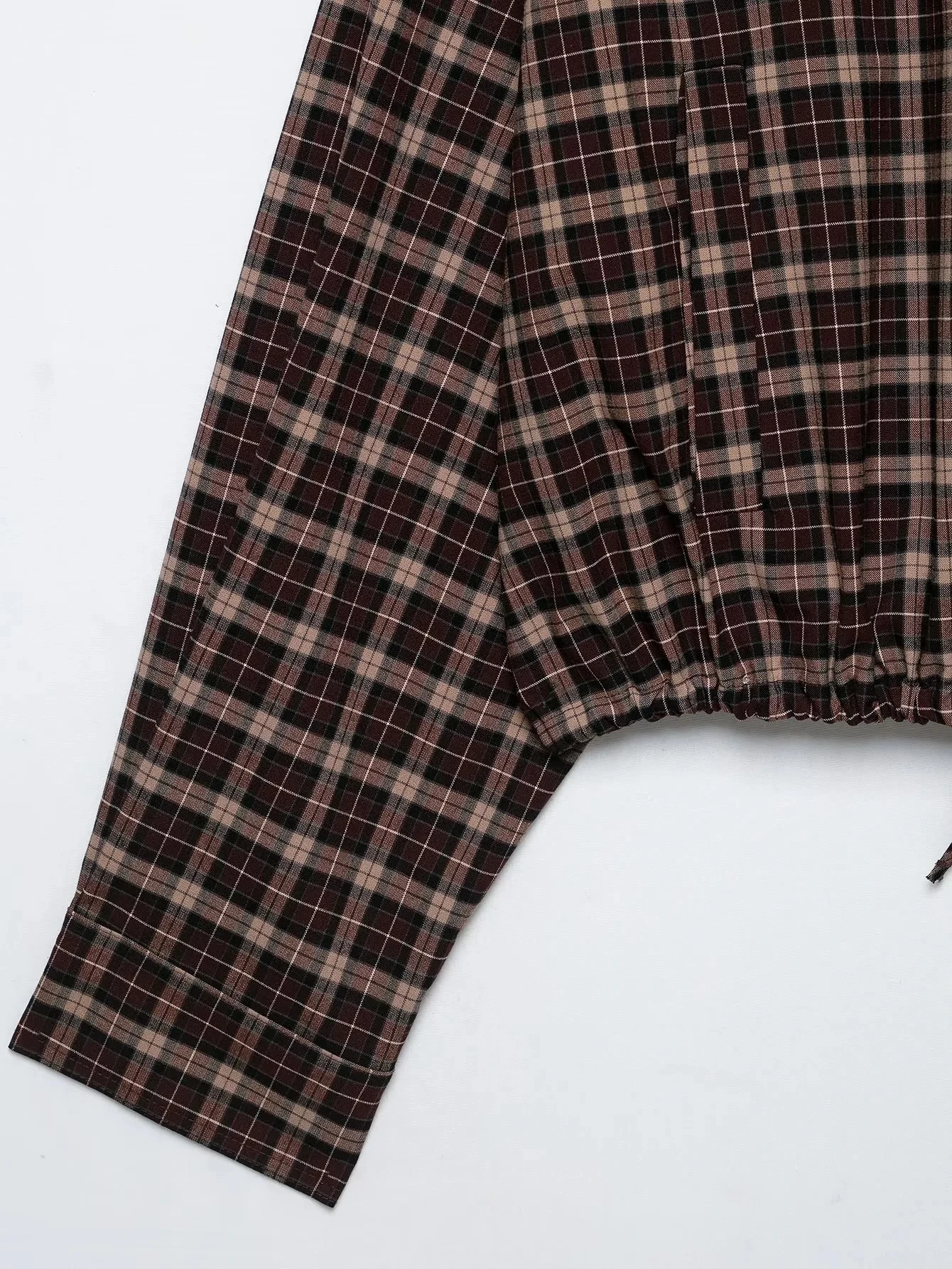 KONDALA Lässiger Chic Damenanzug, Karierter Stehkragen, Langarm, Reißverschluss, Kurzer Mantel, Faltenrock, Shorts, Mode 2026 Herbst-Urlaubsset – Detail 8