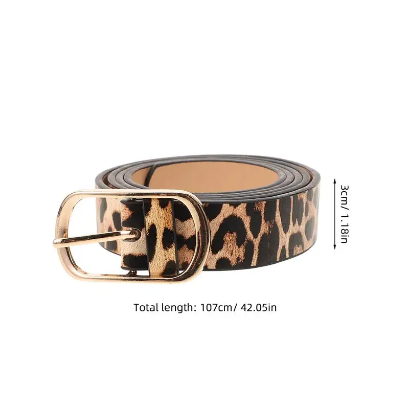 1pc Retro Female Leopard Belt Women Luxury Belt Thin Pigskin Waist Belt Metal Buckle Casual Cowgirl Belt 107x3cm