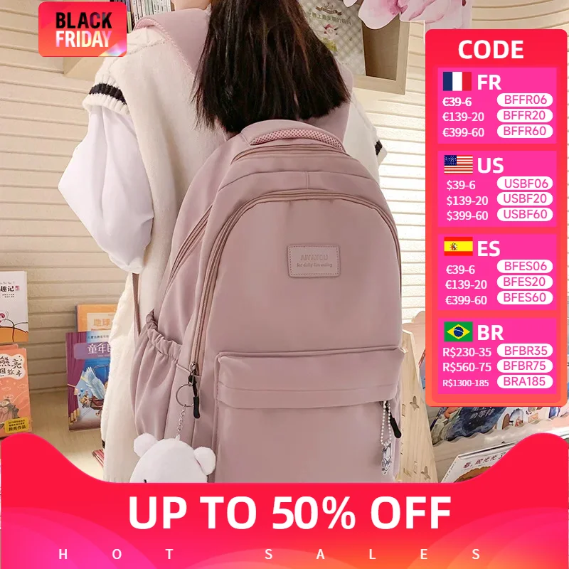 Mochila de faculdade impermeável de alta capacidade para meninas, bolsa de livro de viagem fofa, bolsa para laptop feminina, senhora, moda, nova