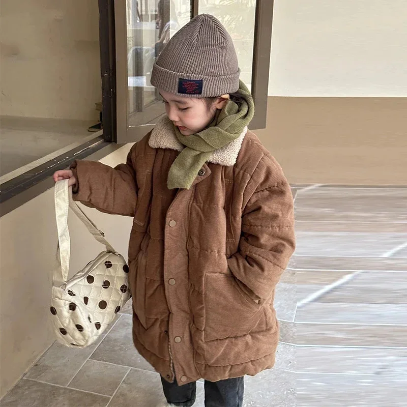 Jacket Girls Coat Winter Cotton Windbreak 2025 Solid Warm Thicken Teenagers Overcoat Plus Size Children's Clothing