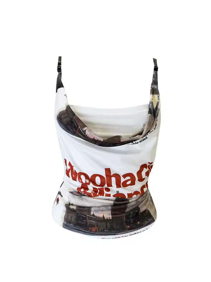 Women Graphic Print White Crop Top Vintage Y2k Camisole Punk Fashion Streetwear Corset Top Sexy Off Shoulder Vest 2000s Clothes