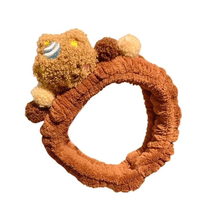 Mxmb peludo urso marrom hairhoop para feminino rosto lavagem pelúcia maquiagem hairband festa traje acessório cuidados com a