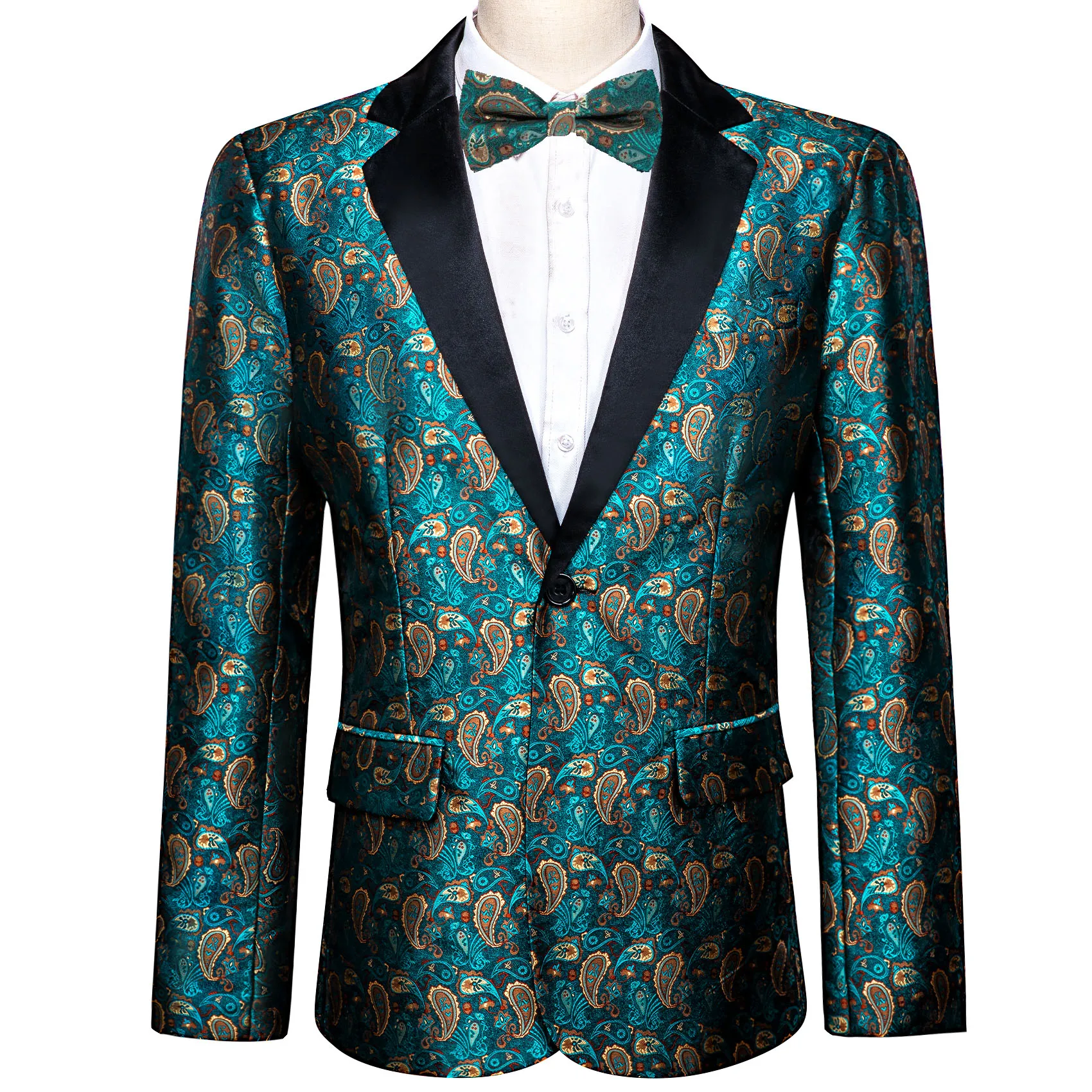 Teal Blue New In Suits And Blazer Exquisite Men Silk Leisure Suit Woven Paisley Formal Business Party Wedding Barry.Wang ZZ-0100