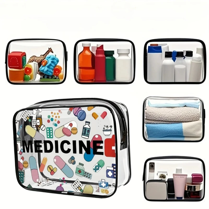 Clean Large Capacity Medicine Cosmetic Bag for Women Clear PVC Waterproof Toiletry Pouch Portable Travel Organizer Makeup Bags