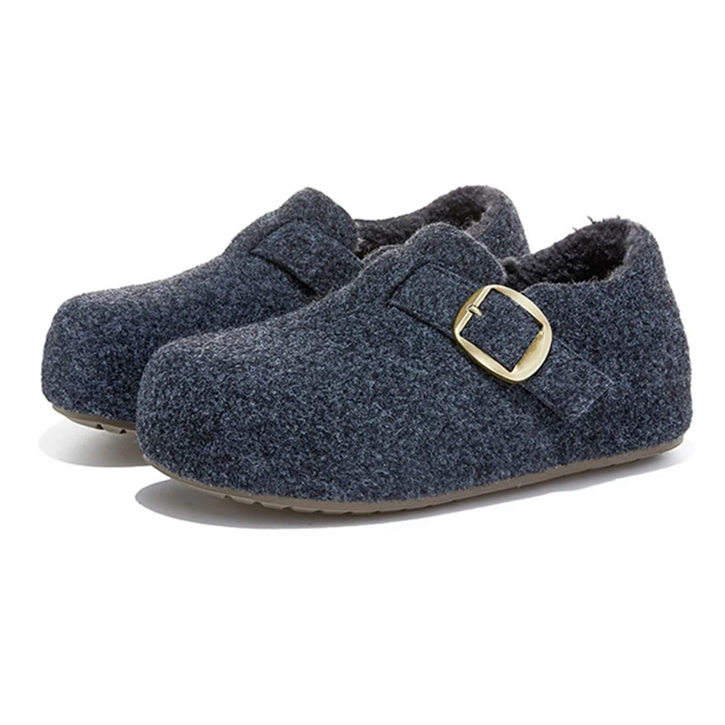 

Style Flat Women's Loafers Winter Fleece-Lined Slip-On Retro Style Women Shoes Plus Size Closed-Toe Woolen female Cotton Shoes