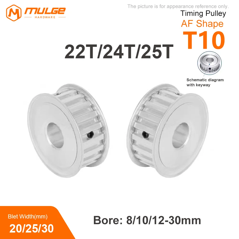 T10 Timing Pulley 22T/24T/25T pore size 8-30mm Alloy Wheels AF Shape Teeth Pitch 10mm Match With T10Width 20/25/30mm Timing Belt