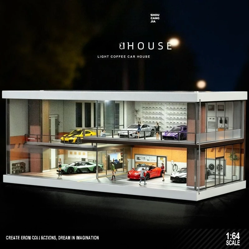 Miniature Scene of Double-Deck Parking Lot Model PVC Car Storage Case Diorama Display for 1/64 Scale Diecast Cars Gift Boyfriend