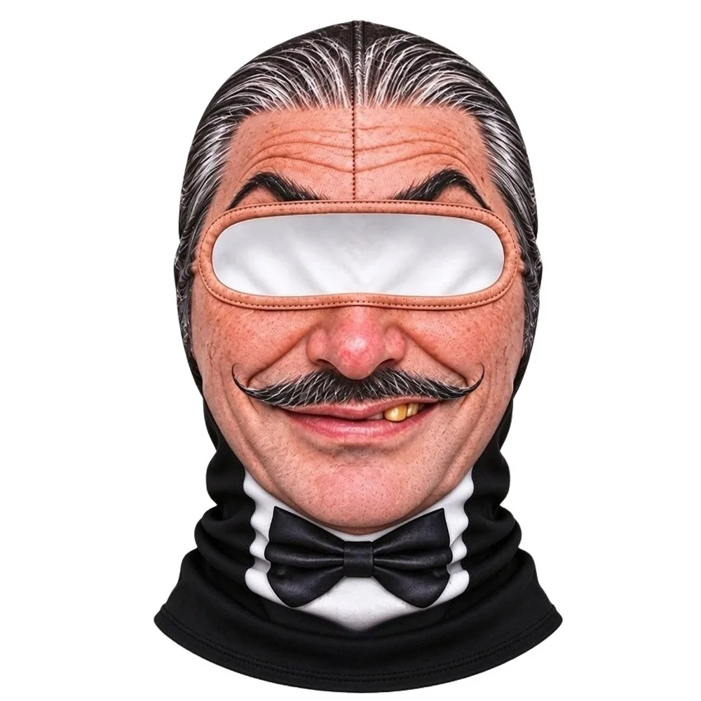 3D Face Printed Old Man Balaclava Face Mask Full Coverage Missing Teeth Pattern Winter Mask Cover Elastic Stretch Ski Mask Hood