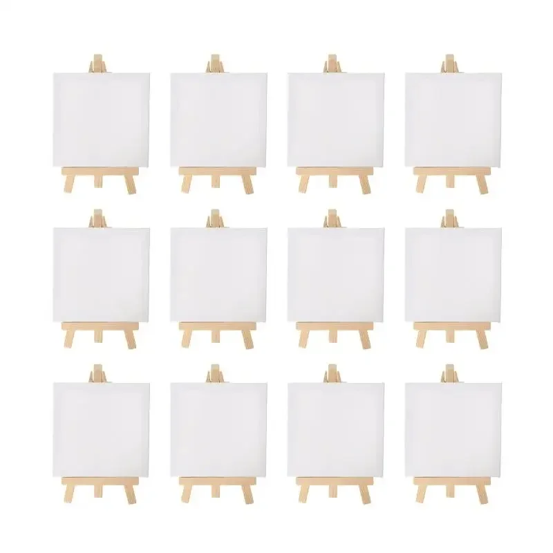 12pcs Artists 5 inch Mini Easel +3 inchx3 inch Mini Canvas Set Painting Kids Craft DIY Drawing Small Table Easel for School view 6