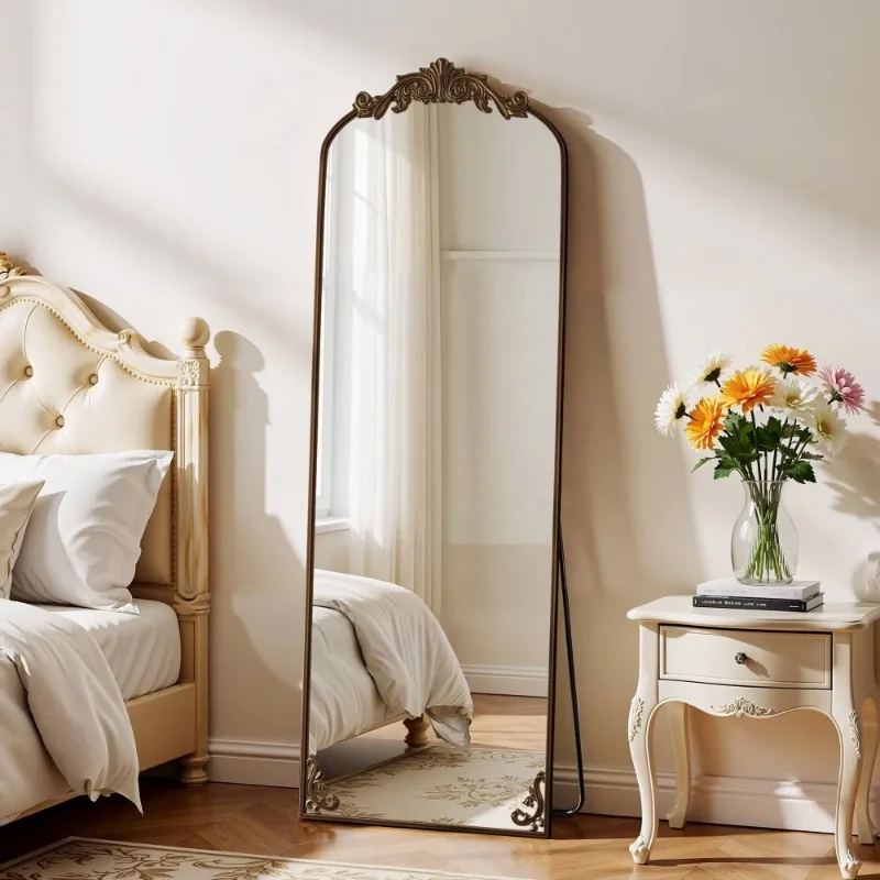 Vintage Arched Full Body Mirror Handmade Shatterproof Metal Frame Bronze