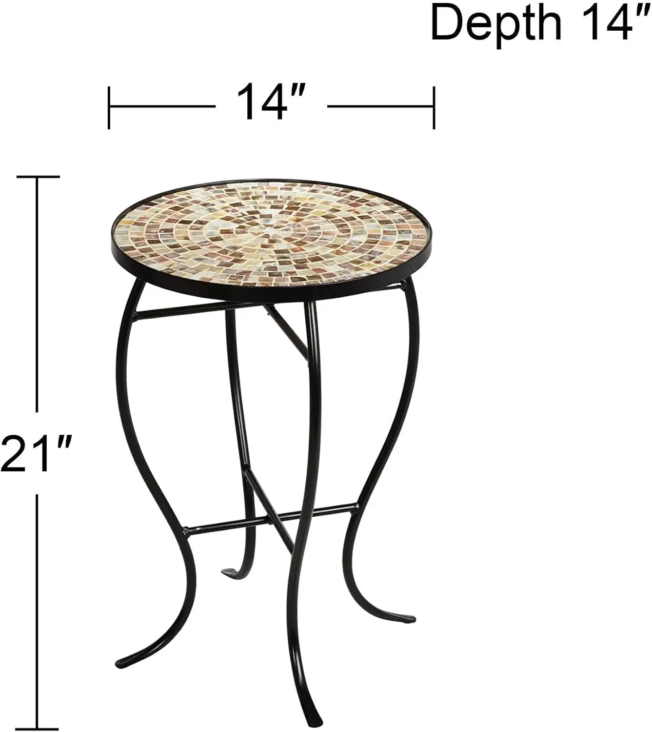 Mother of Pearl Modern Black Metal Round Outdoor Accent Side Table 14