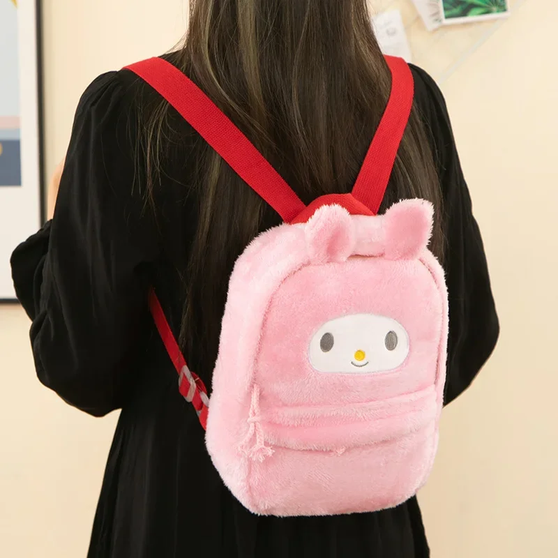 Sanrio Plush Backpack Women Kawaii Hello Kitty Kuromi Mymelody Cinnamoroll Large Capacity Schoolbag Cartoon Cute Girl Travel Bag