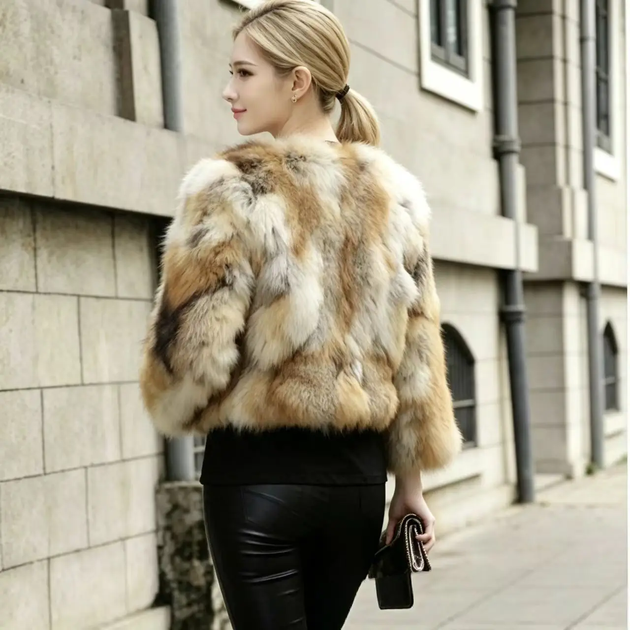 Women Real Fox Fur Short Coat Open Front Natural Color Fluffy Luxury Thick Warm Winter Fur Outerwear