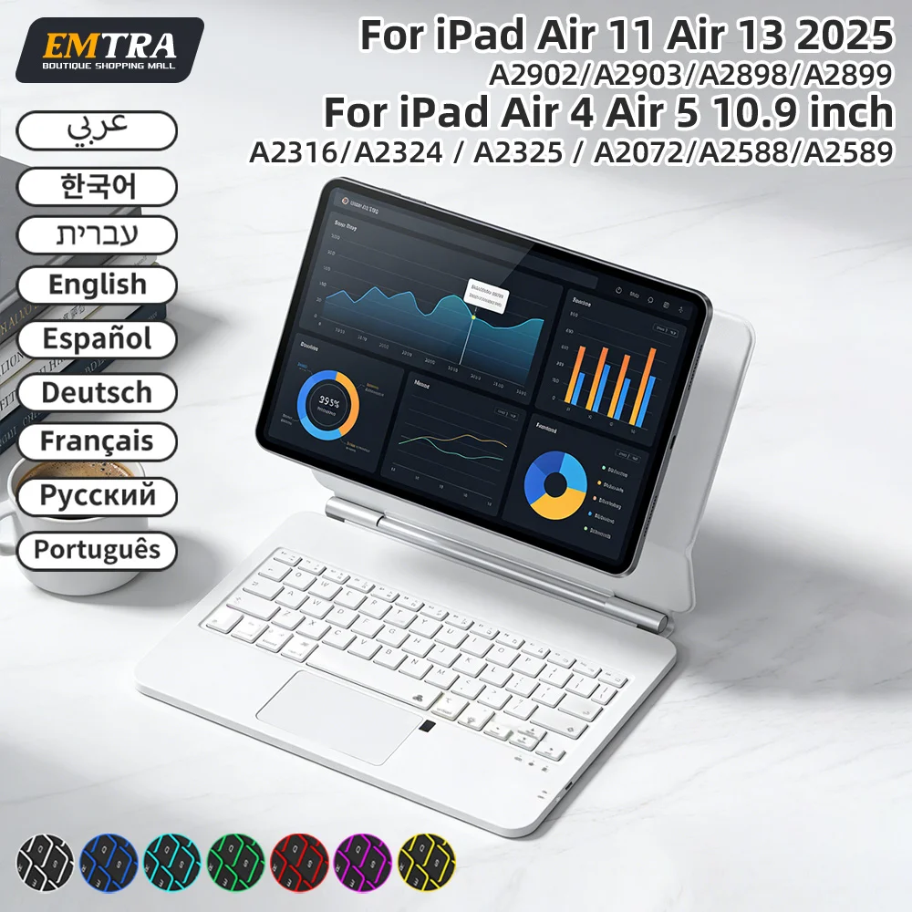 Magic Keyboard with Touch Panel for iPad Air 4 5 10.9in 10th iPad A16 2025 11th Pro 12.9in 2018-2025 Tablet Case Smart Cover