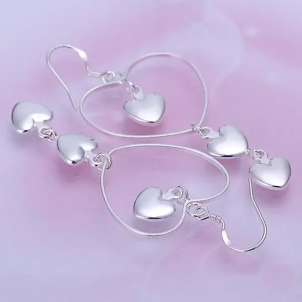 New fashion 925 Sterling silver Trend love heart long earrings for Women party Street all-match Jewelry Gift wedding accessories