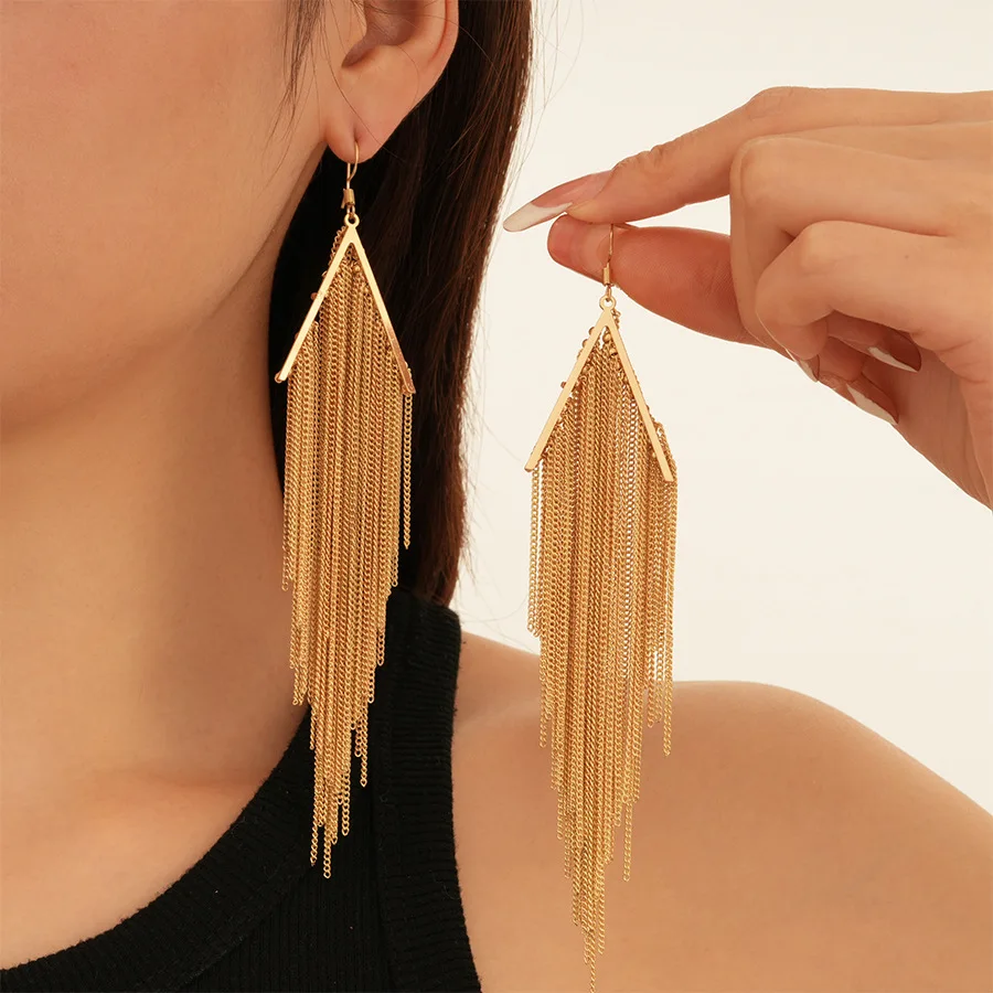 Triangular chain fringed earrings exaggerated fashion cold wind earrings niche high-end earrings