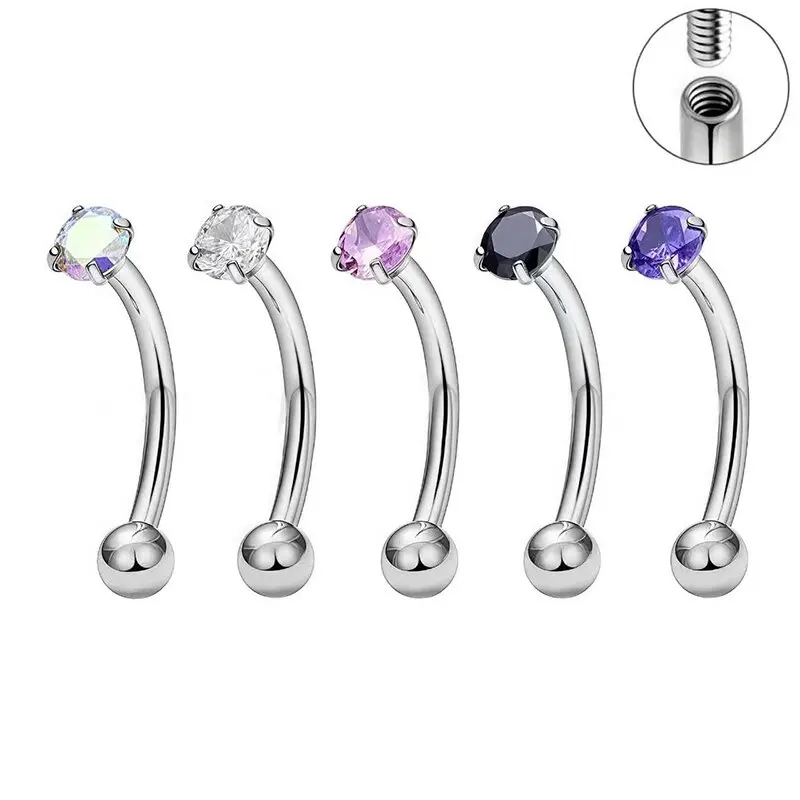 1PC F136 Titanium Internal threaded Banana Curved Barbell Eyebrow Piercing zircon Rook Earring 16G Piercing Piercing Jewelry