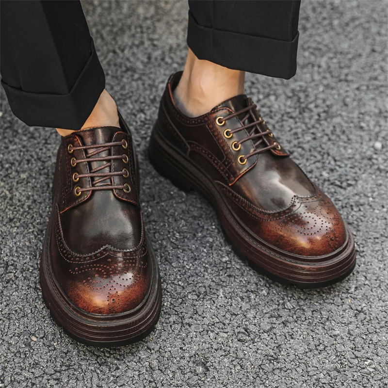 

Platform Leisure Genuine Leather Shoes Men British Pointed Business Attire Office Wear Korean Version Height Increase Men's Shoe