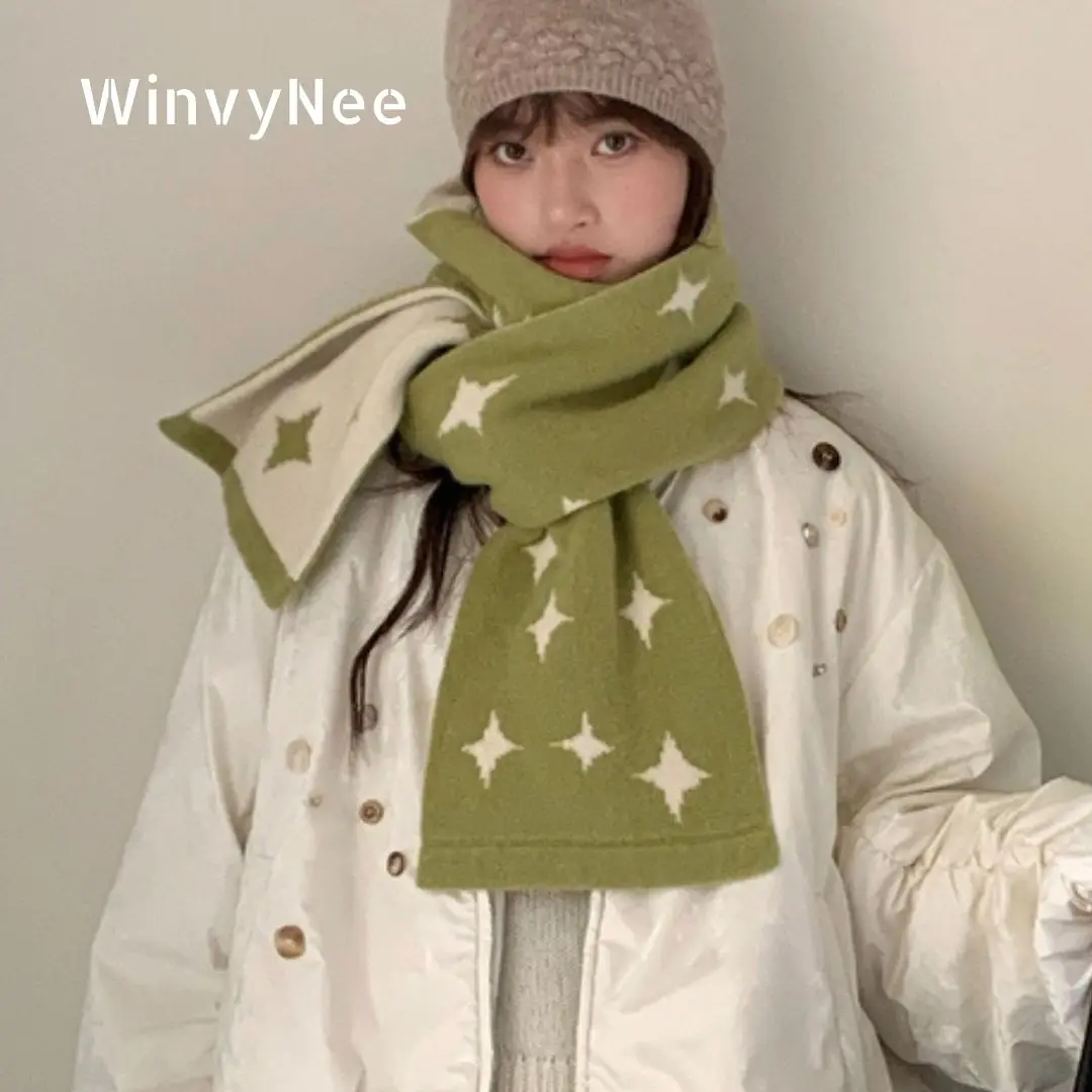 

WinvyNee, осенний женский длинный шарф, шаль из 100% шерсти, женские роскошные шарфы со звездами для женщин, зимние теплые толстые мягкие однотонные G1523032