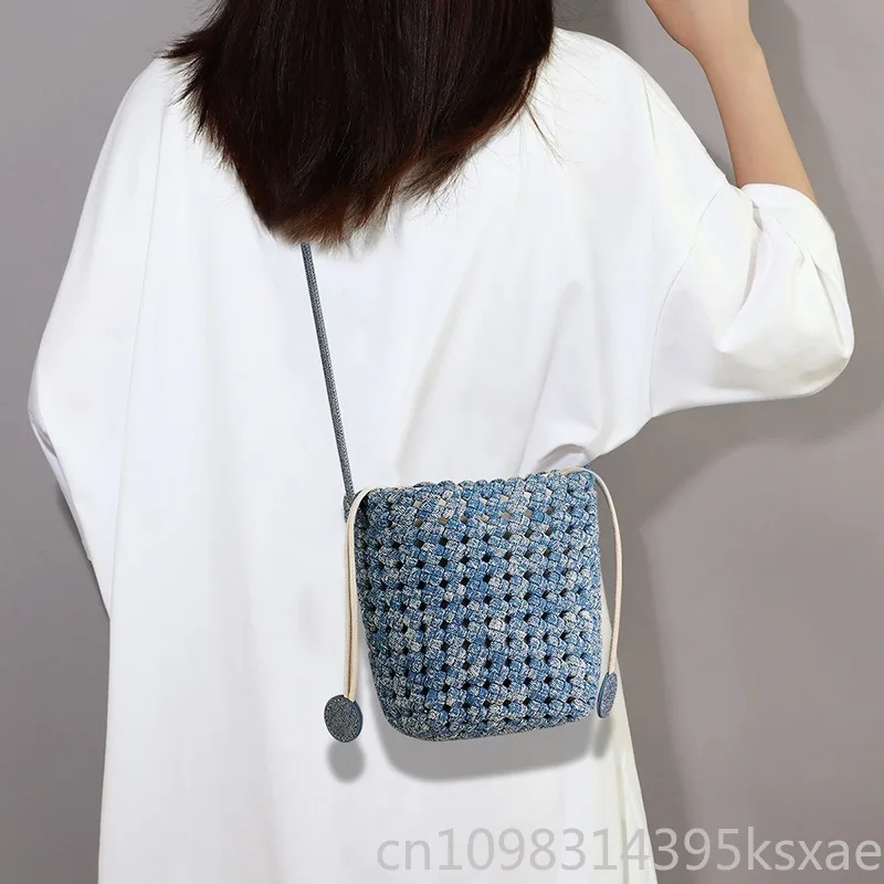 Women's Woven Bucket Bag with Convertible Crossbody Strap Premium Straw Handbag Summer Daily Beach Boho