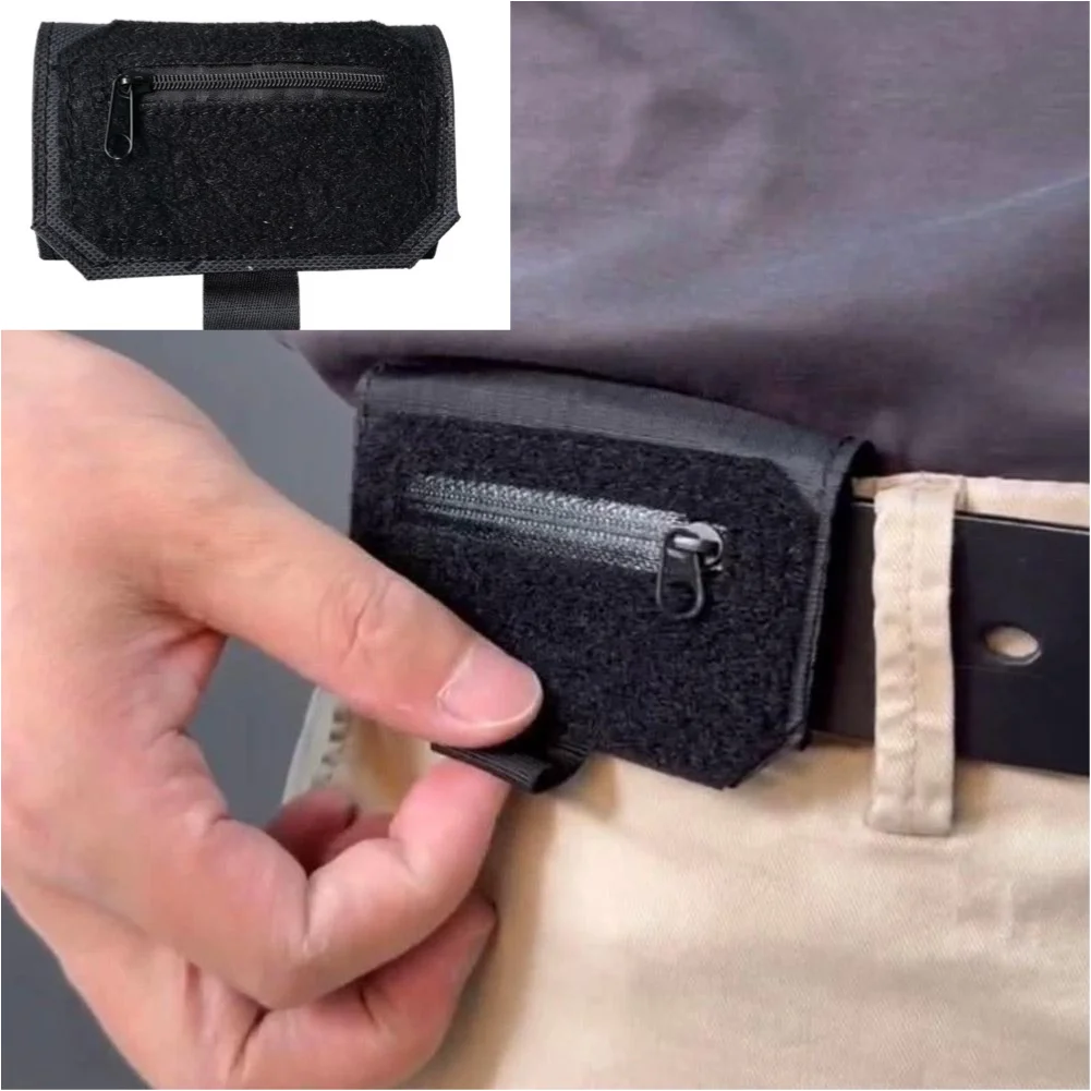 Compact Waist Pouch For Keys & Coins, Small Money Belt Bag For Backpack Strap Attachment Black Credit Card Organizer For Travel